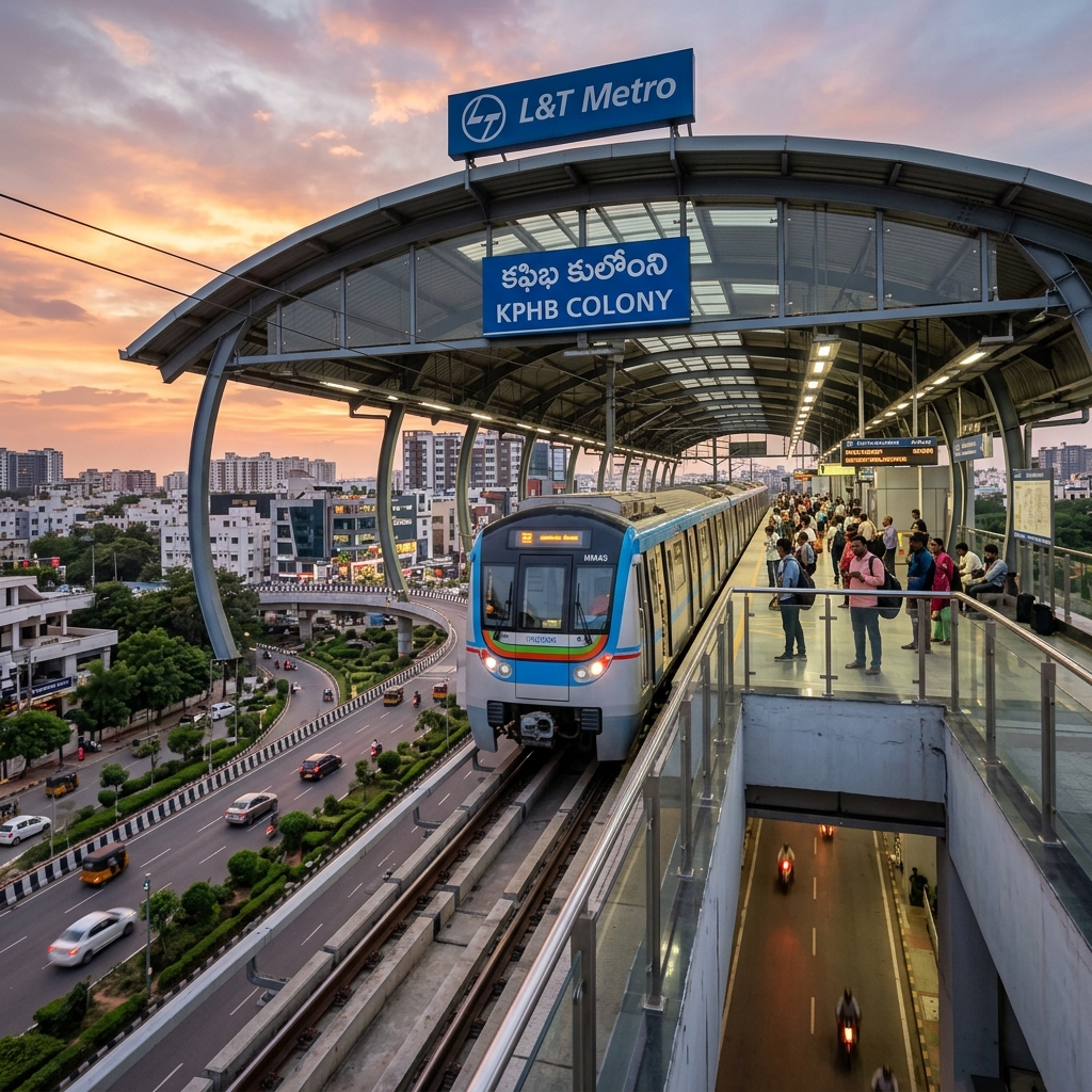 KPHB Metro Station Hyderabad and modern elevated train corridor